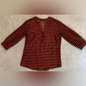 The Limited Navy Blue and Red Striped Shirt With Gold Button Accents